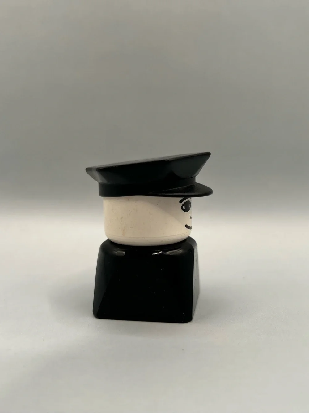 Vintage Lego Mega Block Police Man Cop Black Shirt Hat 2.5”